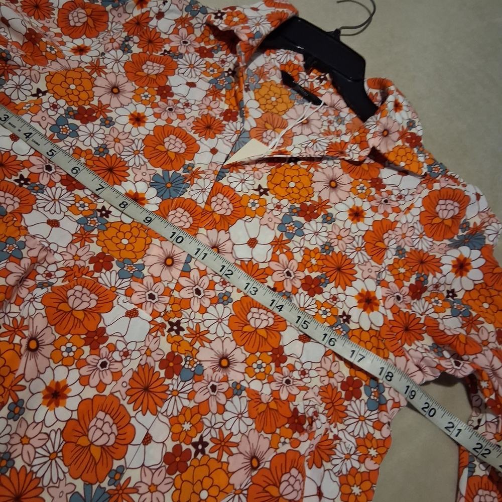 DOKOTOO- Floral Orange Midi Dress with Tiered Skirt - Picture 6 of 9